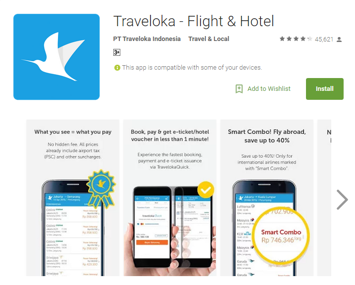 Aplikasi Android Terpopuler - Traveloka Flight & Hotel