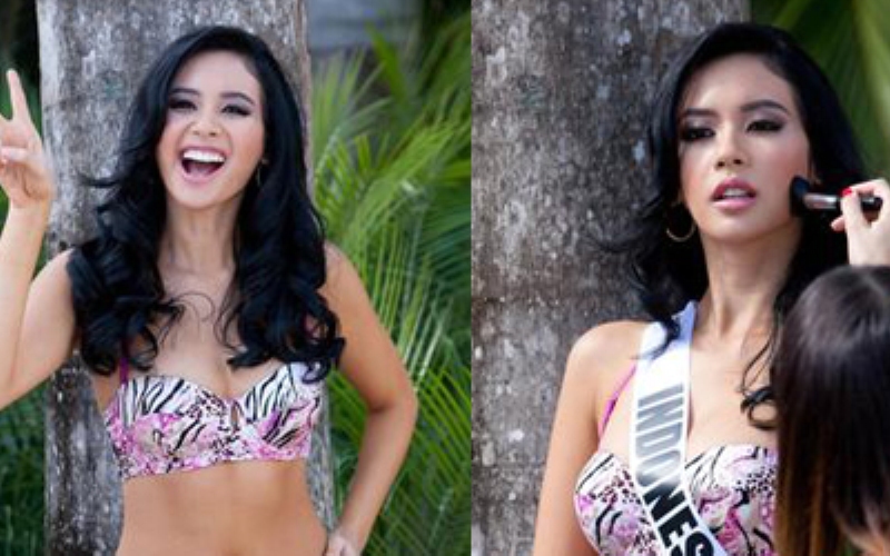 Pose Ceria Sesi Bikini Elvira Devinamiri di Miss Universe 2015